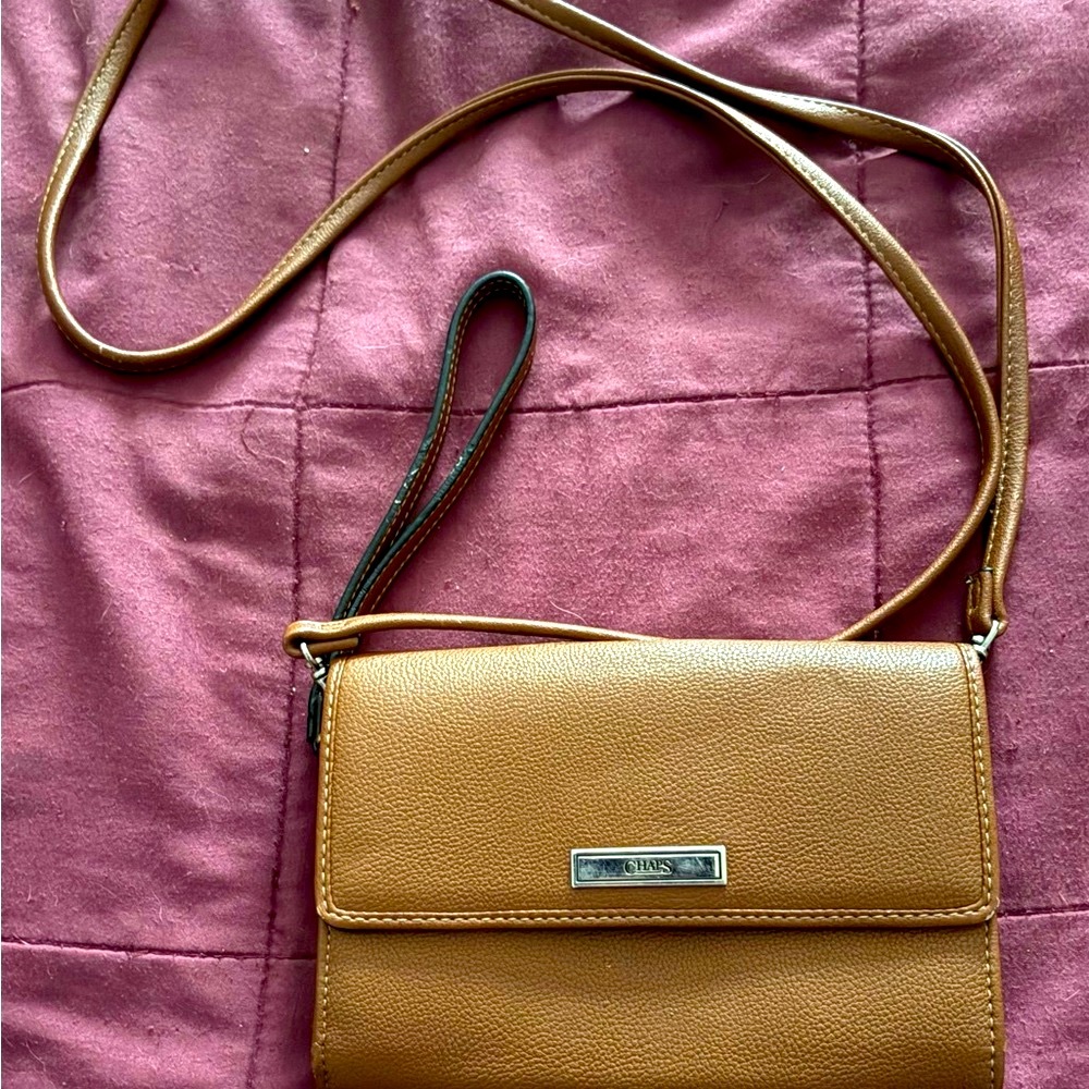 CHAPS Ralph Lauren Convertible Crossbody Purse Wristlet Brown Zip Small EUC